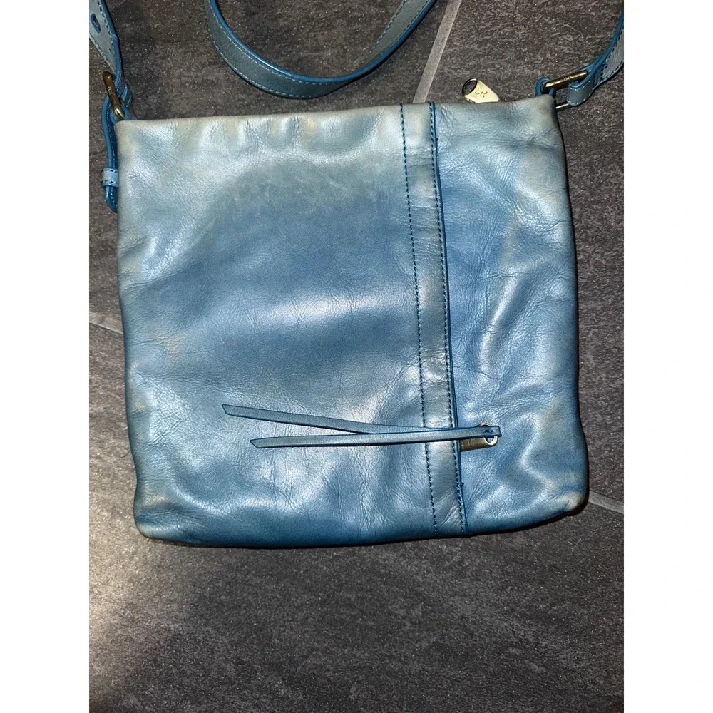 Hobo Blue Distressed Leather Crossbody Bag Tassel Zip Messenger Bag